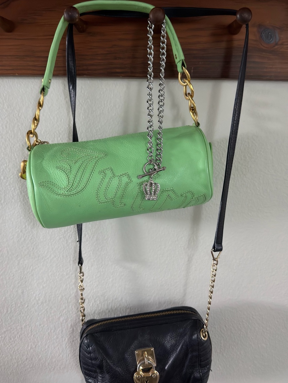 Vintage Juicy Couture Y2K Bag Lot Leather Barrel Purse Heart Lock Crown Charm